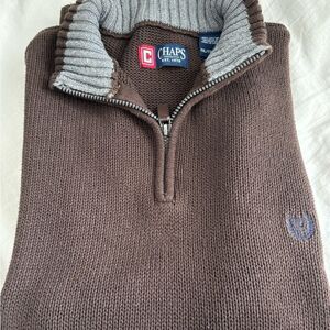 Chaps Heather Gray and Rich Brown Knit Cotton Sweater